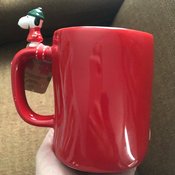 NWT Rae Dunn Peanuts Snoopy All Red Christmas Mug "Merry & Bright" - Picture 2 of 5